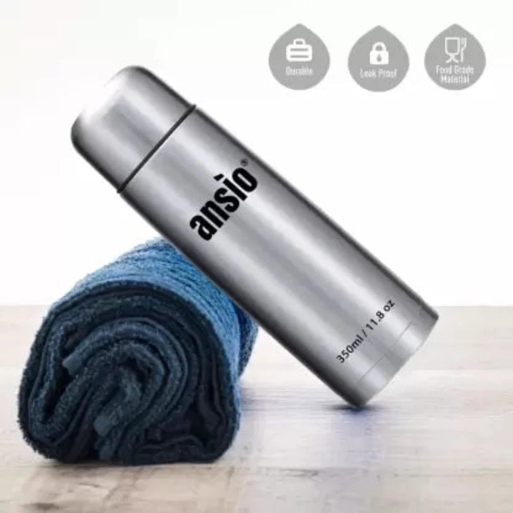 Ansio Stainless Steel Bullet Flasks - 350ml Silver Onezeros.in