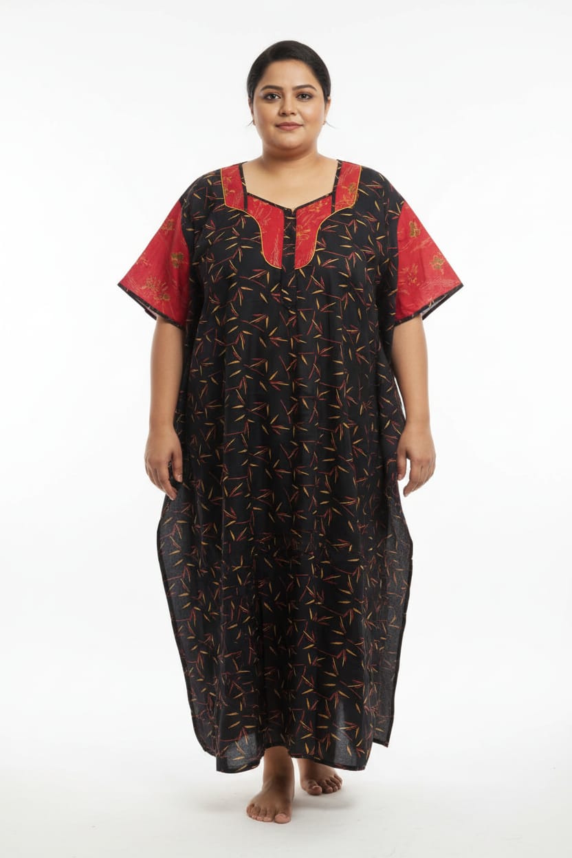 Dark Coffee Brown with Red Color Spray Pattern Big Size Nighty Onezeros.in