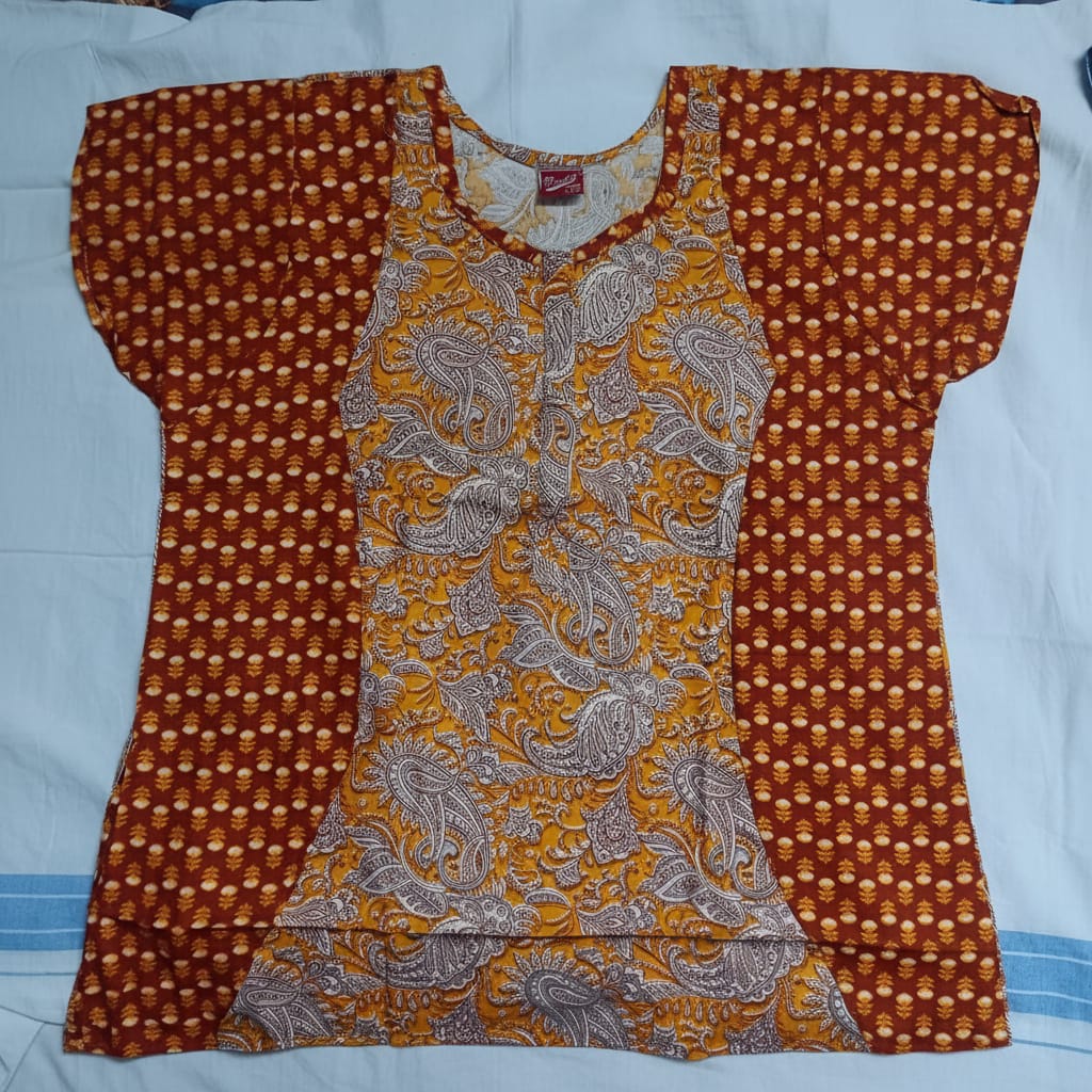 Orange Color Floral Pattern Nighty Onezeros.in