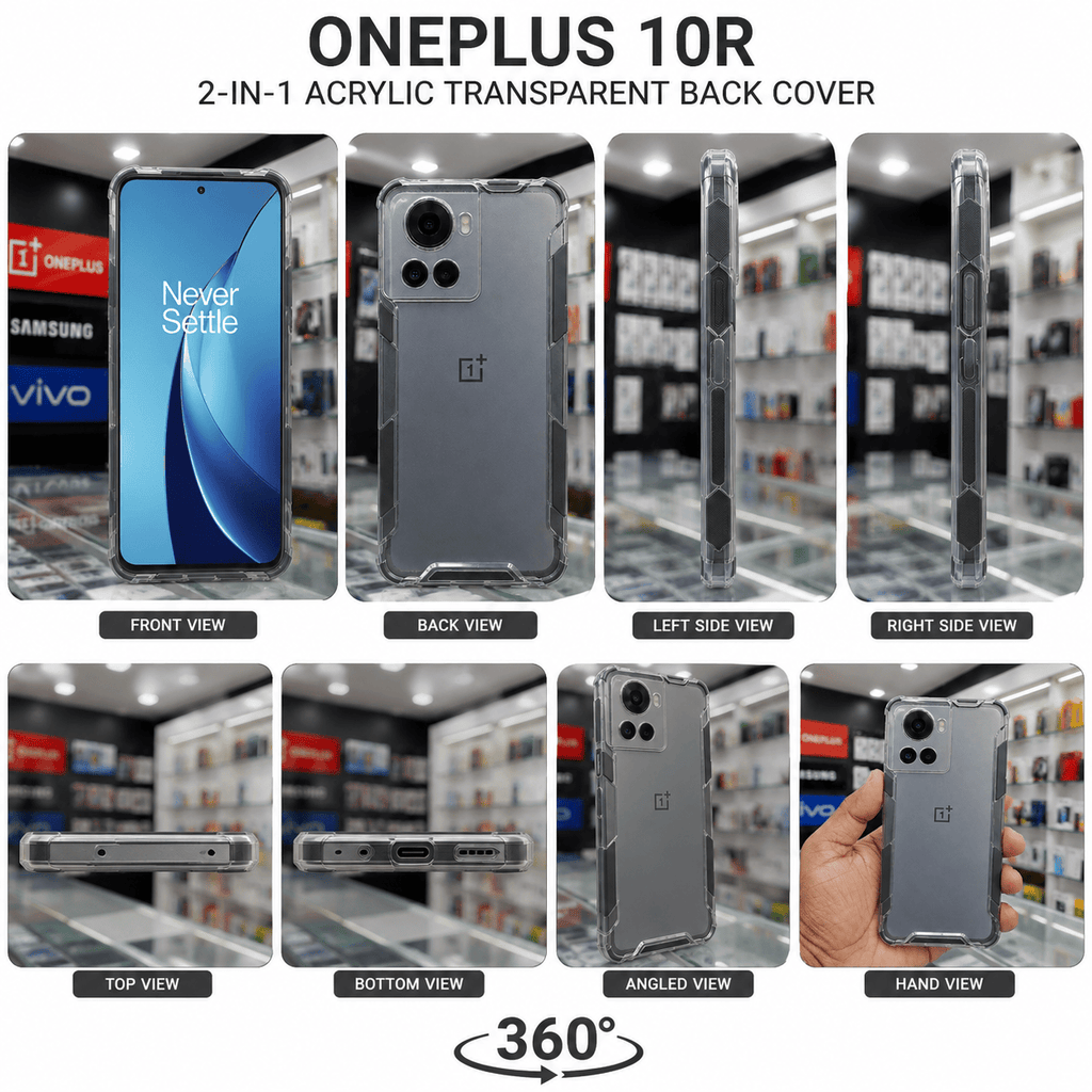 2-in-1 Acrylic Transparent Back Cover for OnePlus 10R 5G Onezeros.in