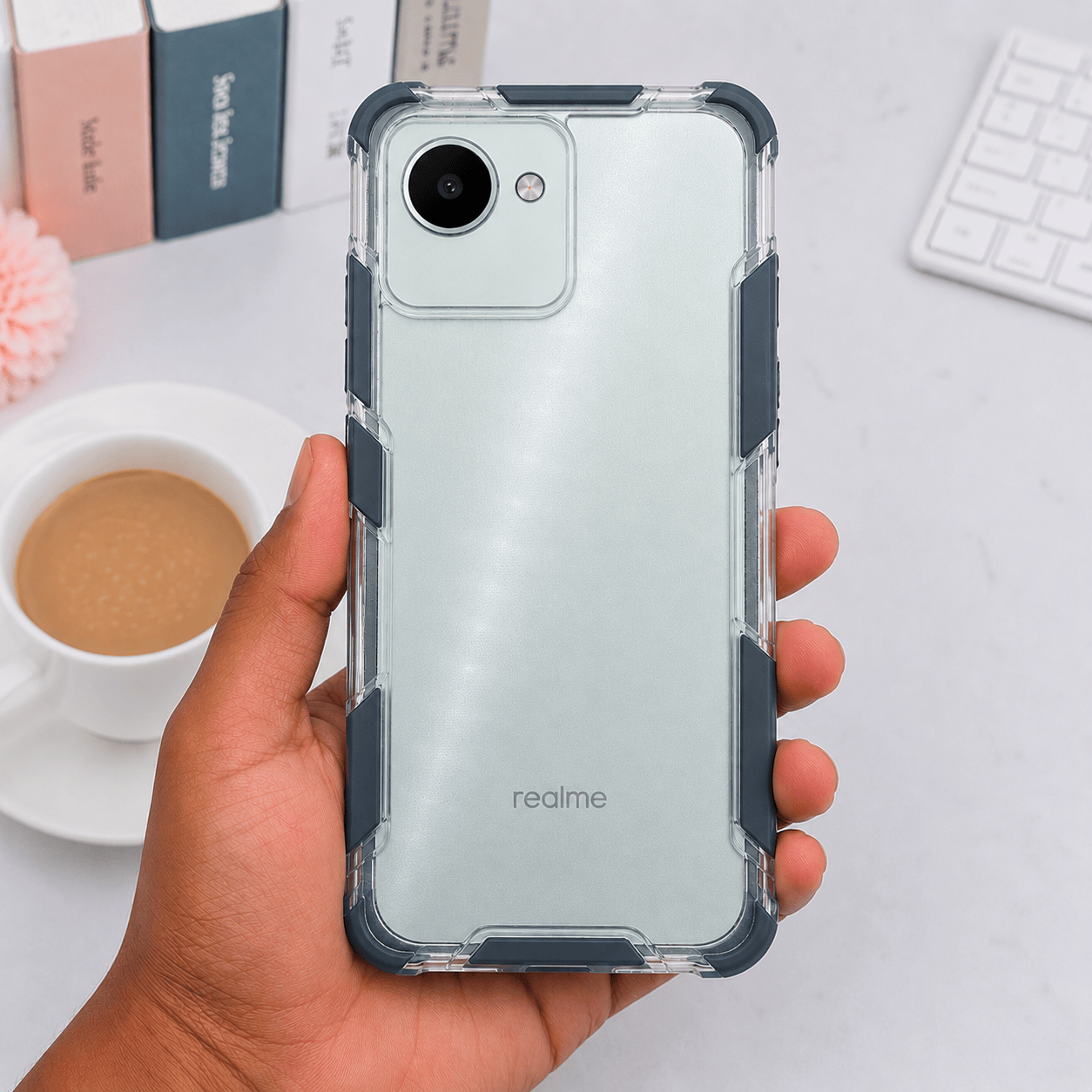 2 in1 Acrylic Transparent Back Cover For Realme C30 Gray Onezeros.in