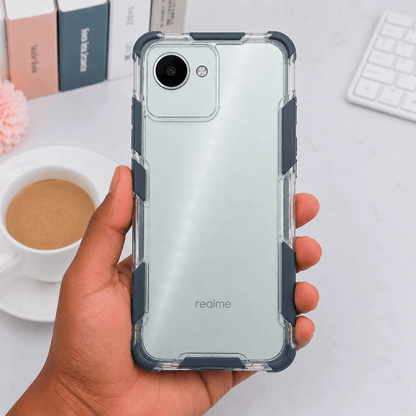 2 in1 Acrylic Transparent Back Cover For Realme C30 Gray Onezeros.in