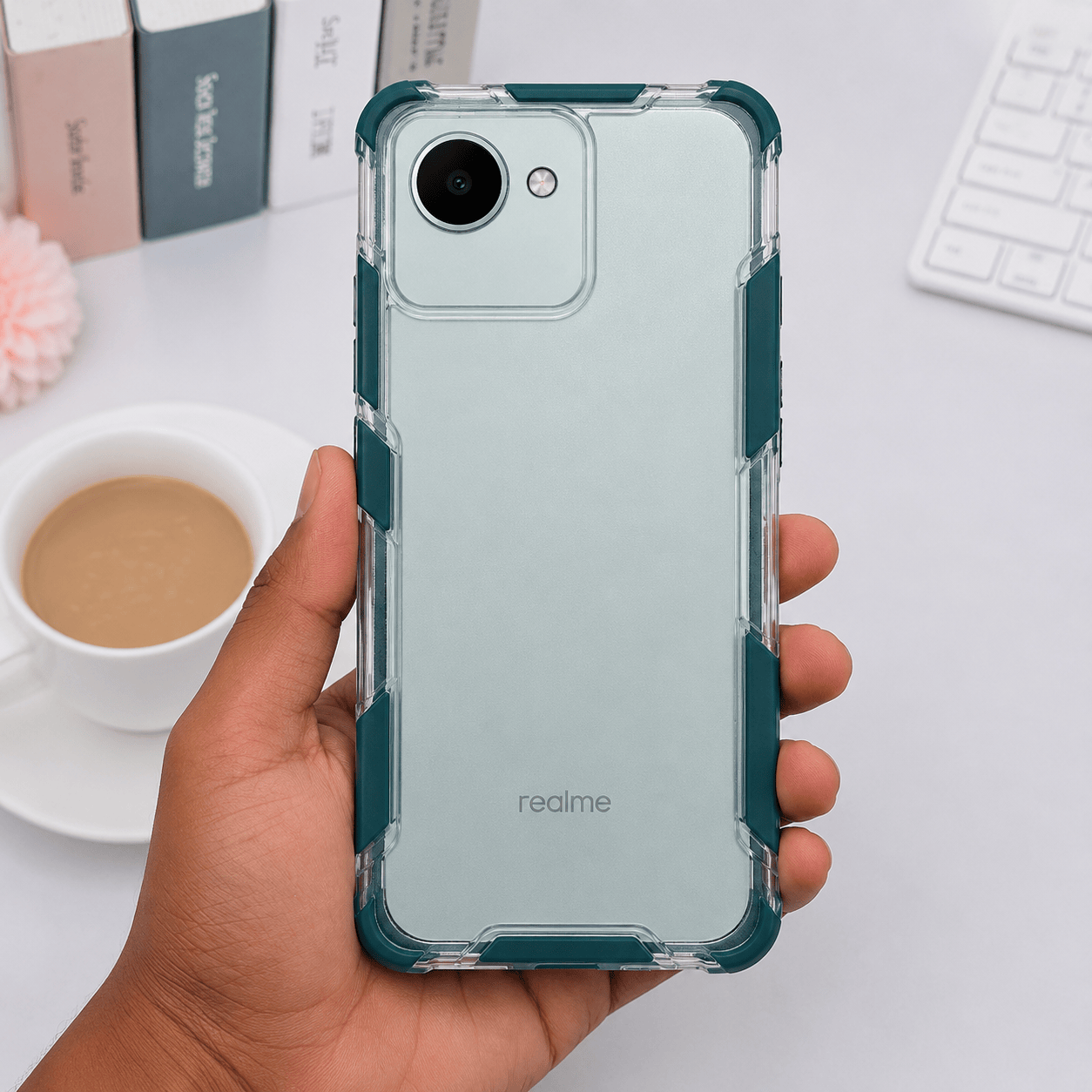 2 in1 Acrylic Transparent Back Cover For Realme C30 Dark Green Onezeros.in