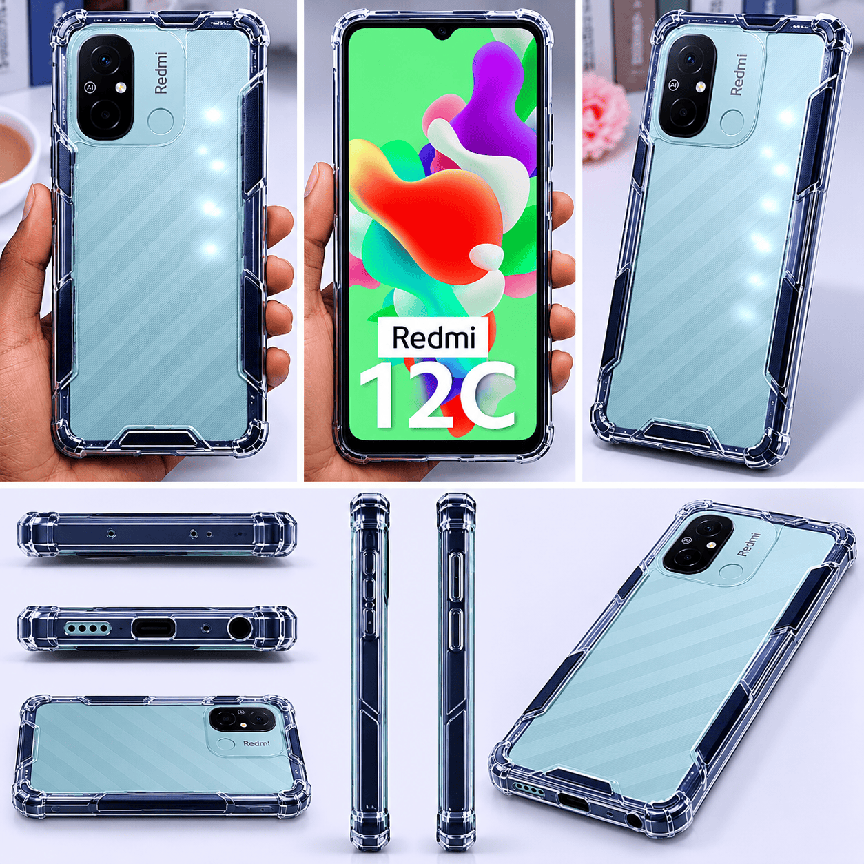 2 in1 Acrylic Transparent Back Cover For Redmi 12C 5G Black Onezeros.in