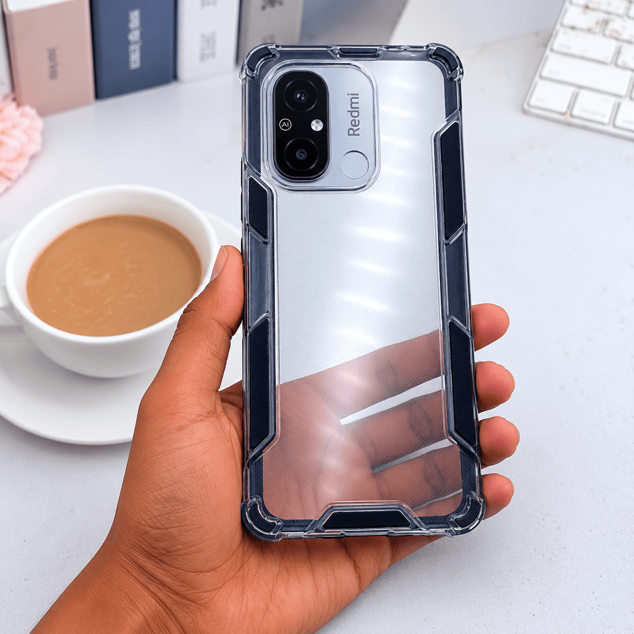 2 in1 Acrylic Transparent Back Cover For Redmi 12C 5G Black Onezeros.in