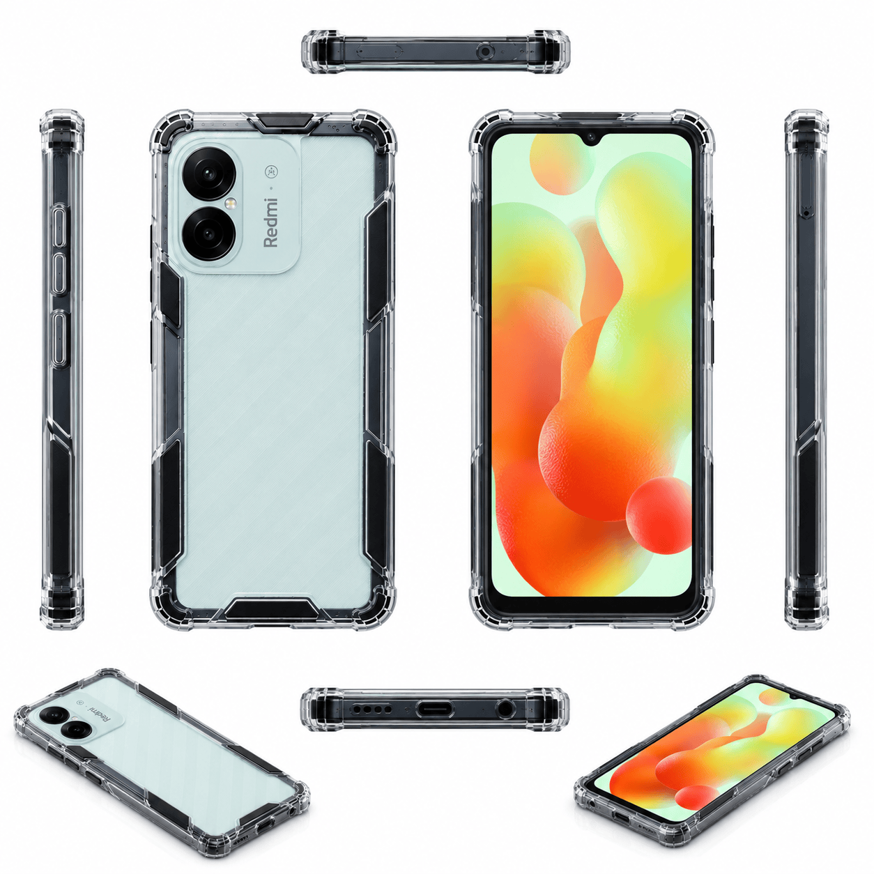 2 in1 Acrylic Transparent Back Cover For Redmi 13C 5G Black Onezeros.in