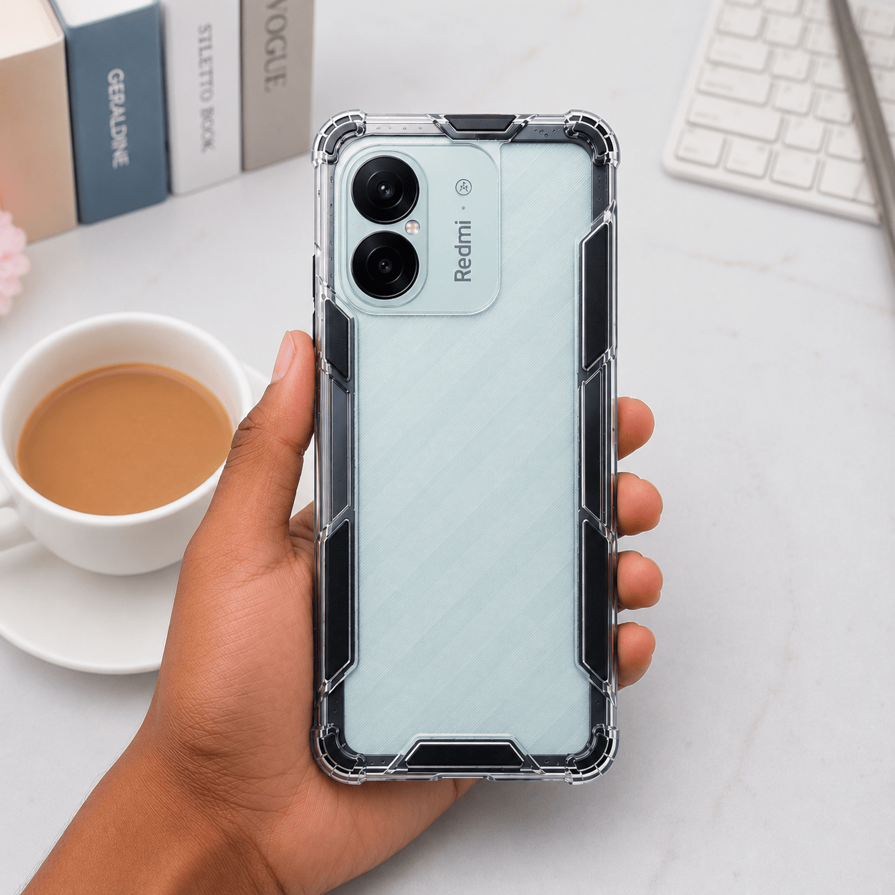 2 in1 Acrylic Transparent Back Cover For Redmi 13C 5G Black Onezeros.in