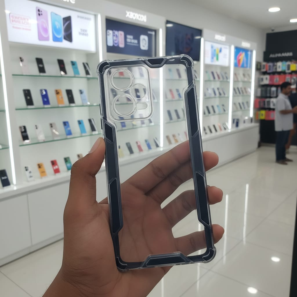 2 in1 Acrylic Transparent Back Cover For Redmi Note 12 Pro Plus Black Onezeros.in