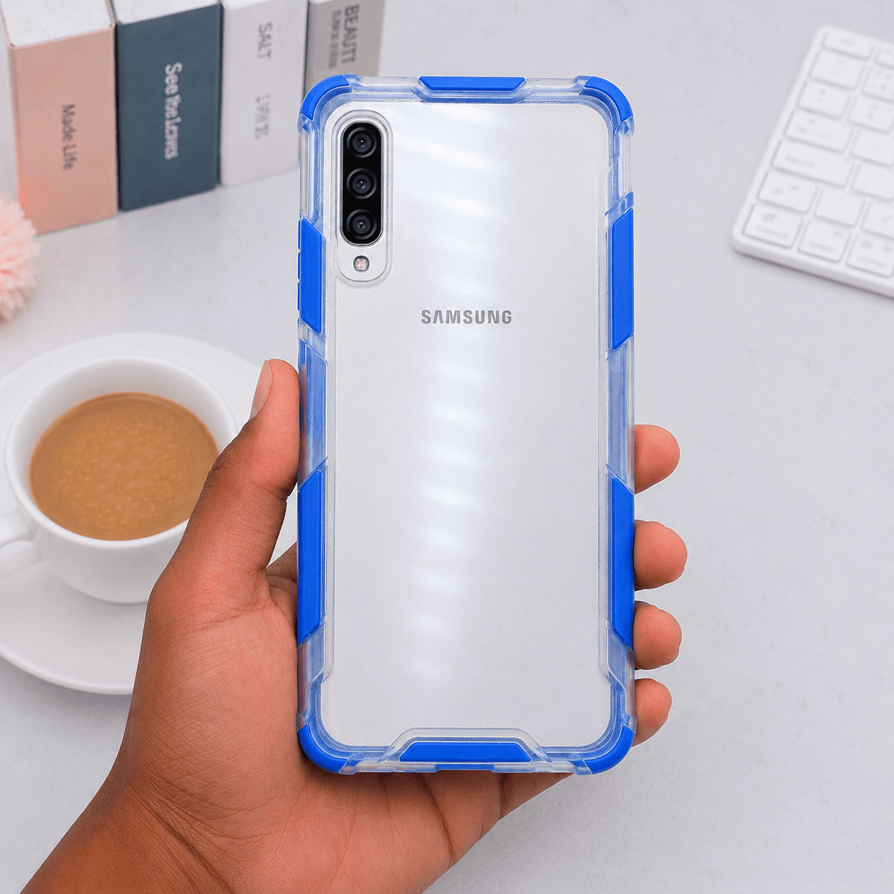 2 in1 Acrylic Transparent Back Cover For Samsung Galaxy A50 Blue Onezeros.in
