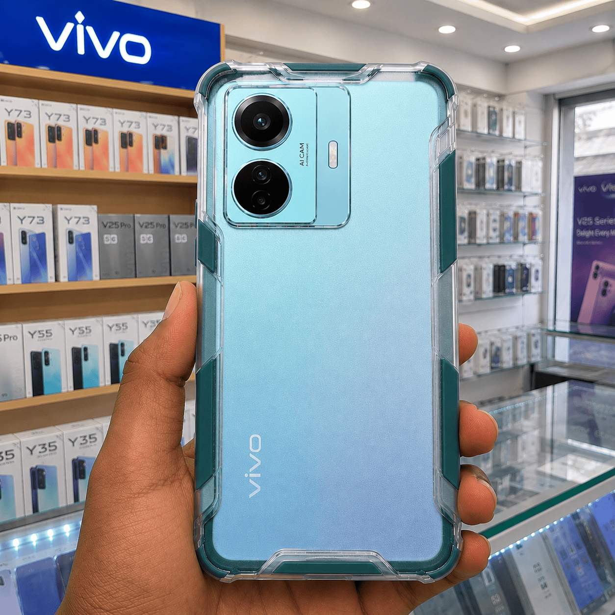2 in1 Acrylic Transparent Back Cover For Vivo T1 Pro Dark Green / Vivo T1 Pro/iQOO Z6 Pro Onezeros.in