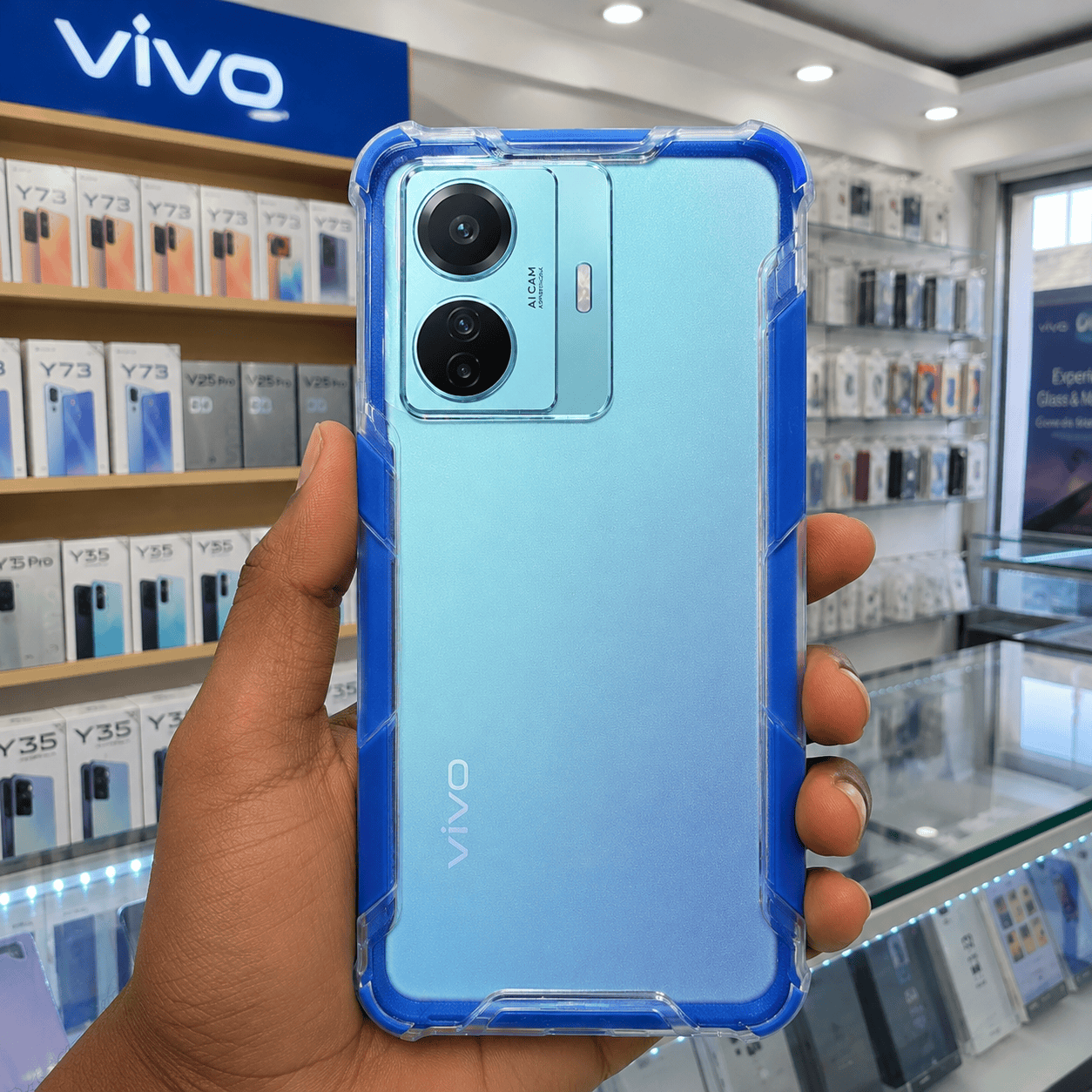 2 in1 Acrylic Transparent Back Cover For Vivo T1 Pro Blue / Vivo T1 Pro/iQOO Z6 Pro Onezeros.in
