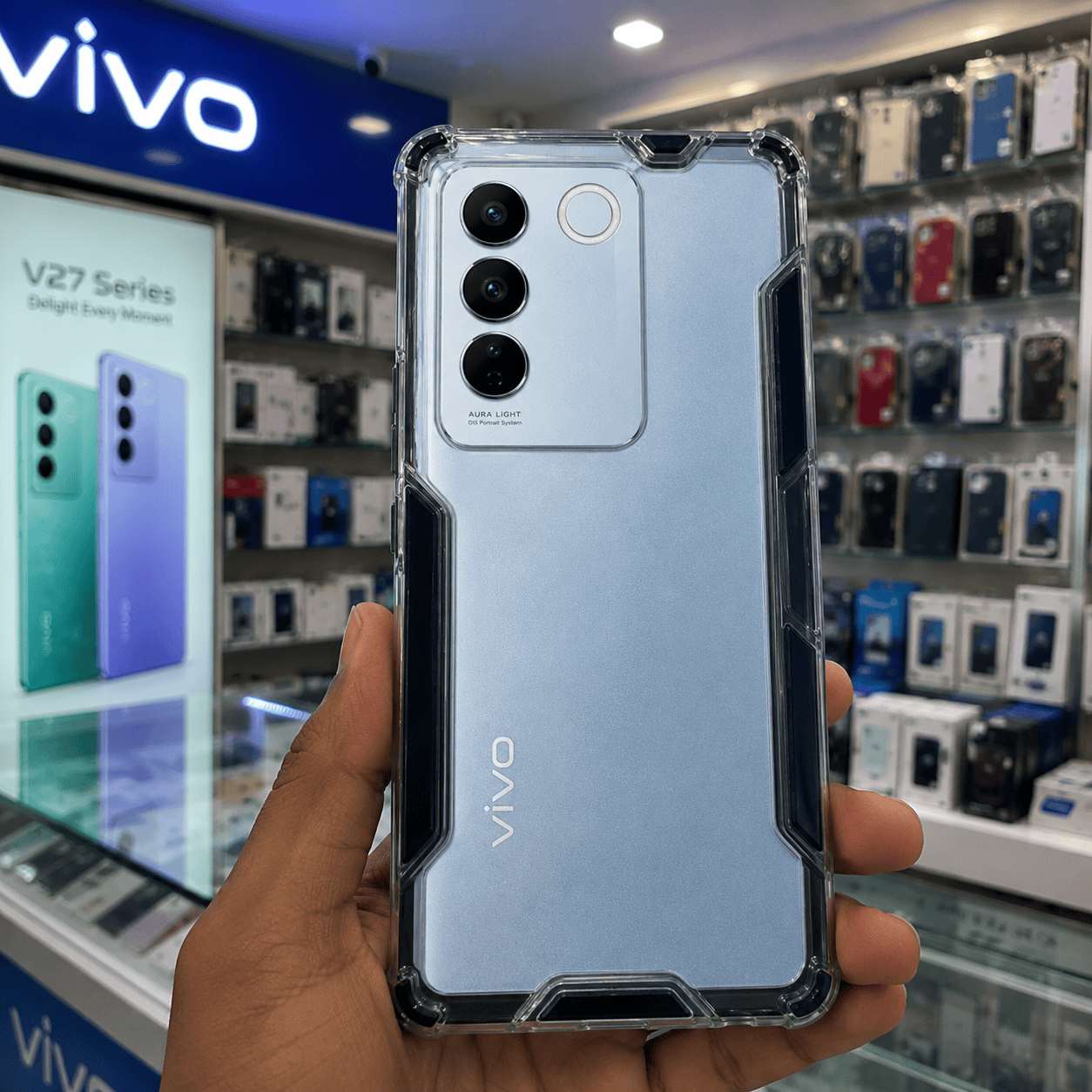 2 in1 Acrylic Transparent Back Cover For Vivo V27 Black Onezeros.in