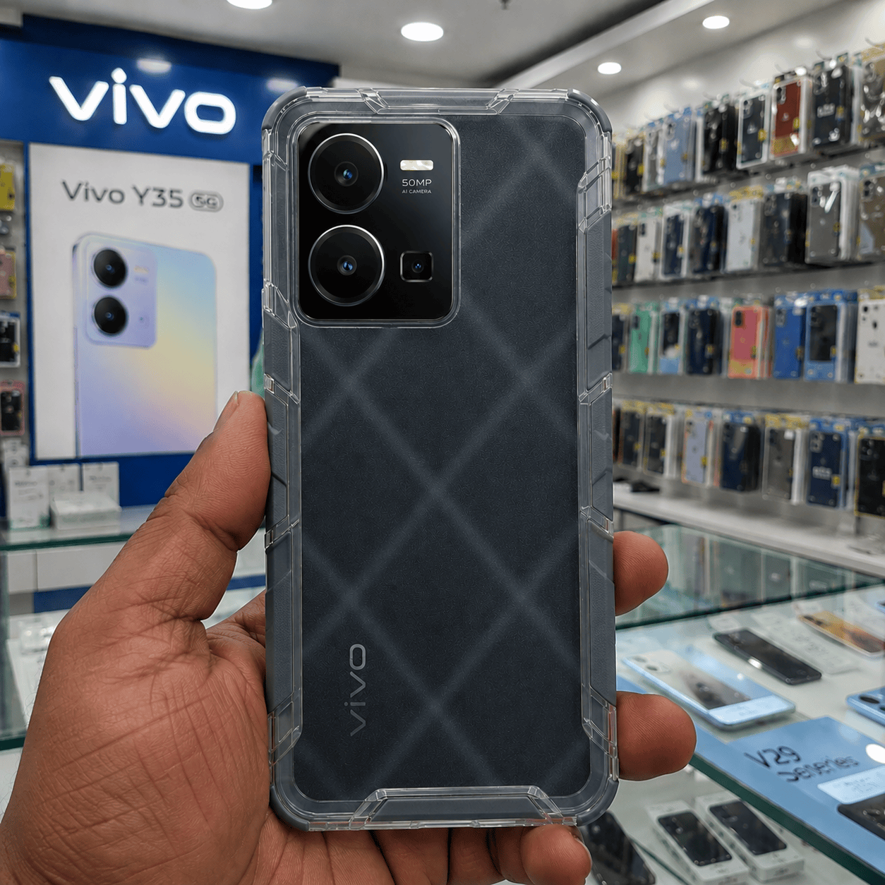 2 in1 Acrylic Transparent Back Cover For Vivo Y35 Onezeros.in