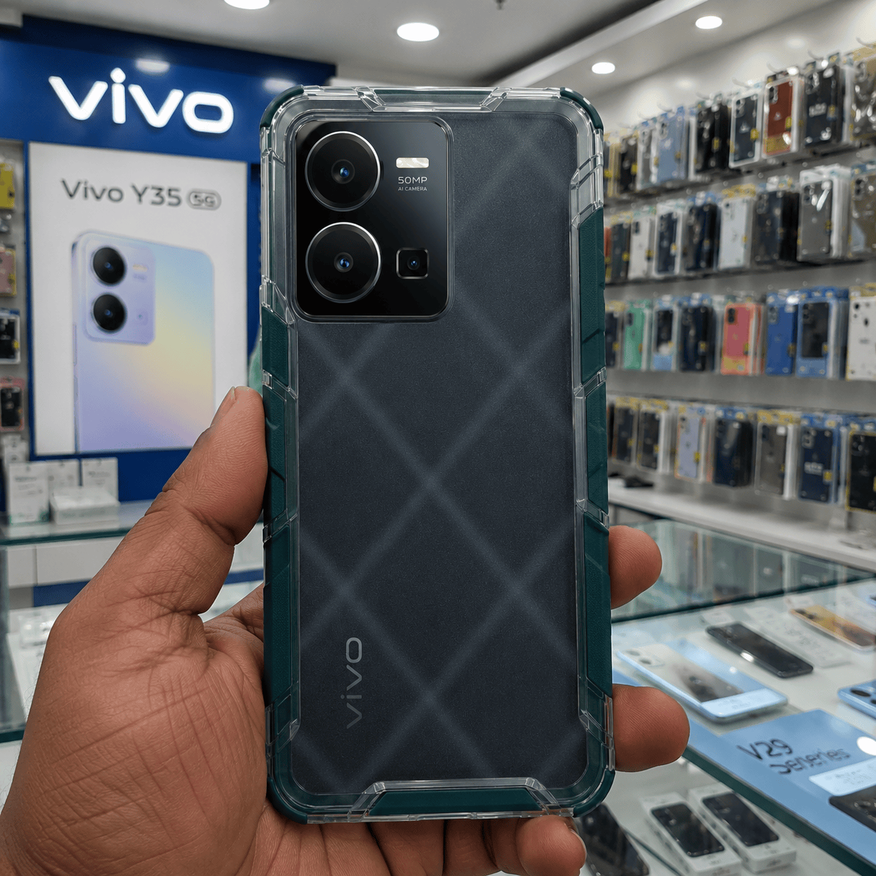 2 in1 Acrylic Transparent Back Cover For Vivo Y35 Onezeros.in