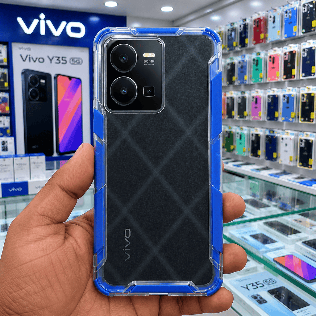 2 in1 Acrylic Transparent Back Cover For Vivo Y35 Blue Onezeros.in