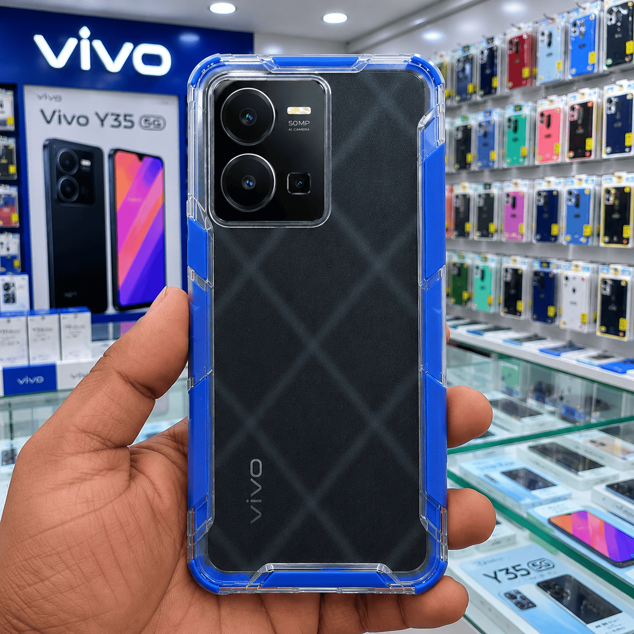 2 in1 Acrylic Transparent Back Cover For Vivo Y35 Blue Onezeros.in
