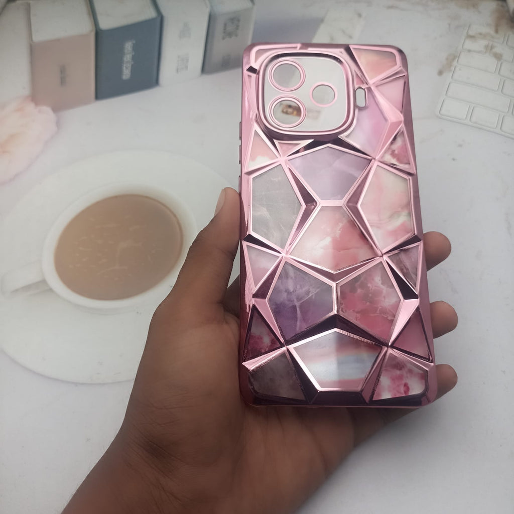 3D Diamond Design Marble Stone Phone Cover for IQ00 NEO 10R Back Case Pink Onezeros.in