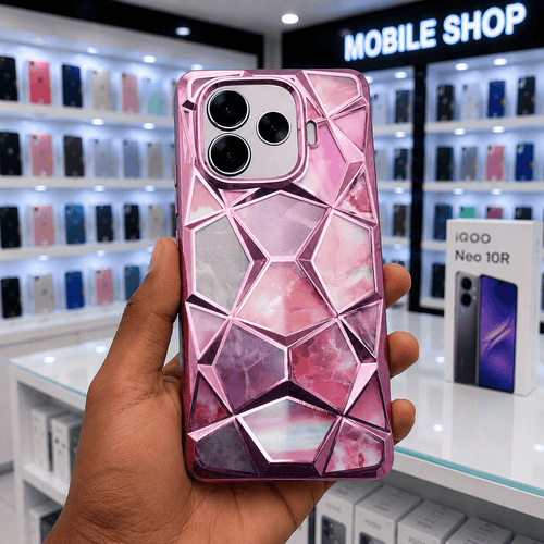 3D Diamond Design Marble Stone Phone Cover for IQ00 NEO 10R Back Case Pink Onezeros.in
