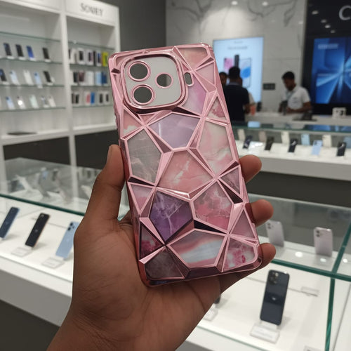 3D Diamond Design Marble Stone Phone Cover for IQ00 NEO 10R Back Case Pink Onezeros.in