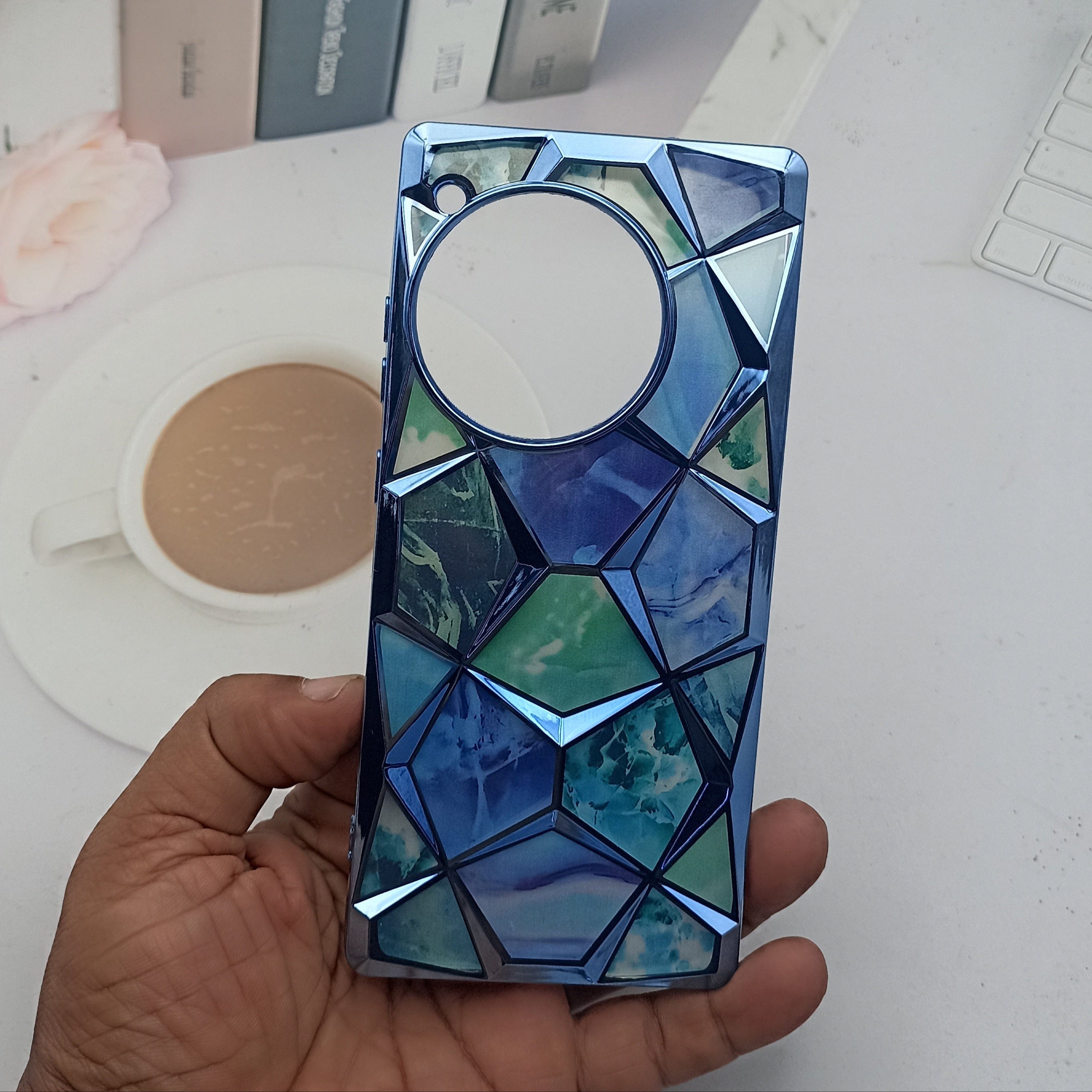 3D Diamond Design Marble Stone Phone Cover for OnePlus 12R 5G Back Case Blue Onezeros.in