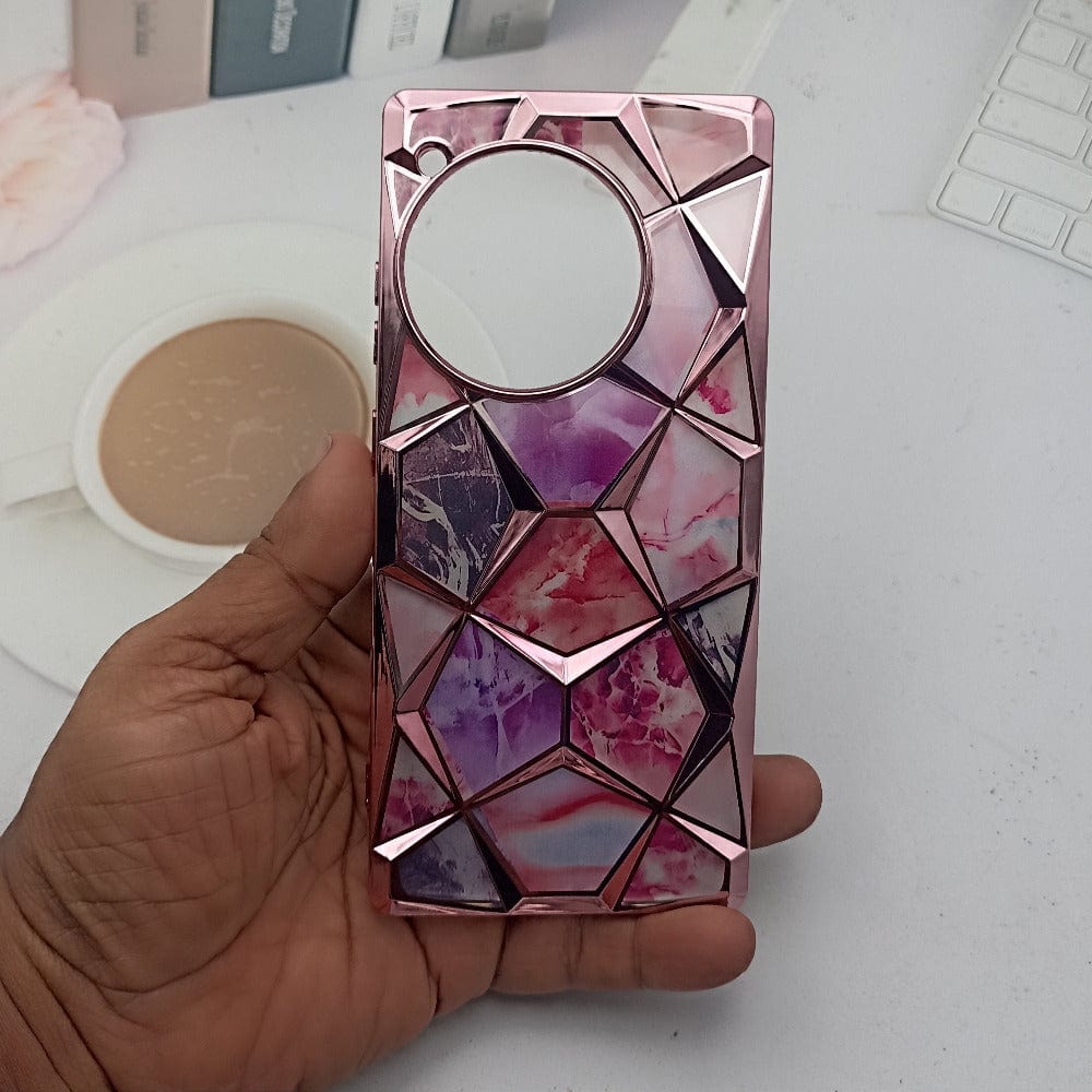 3D Diamond Design Marble Stone Phone Cover for OnePlus 12R 5G Back Case Pink Onezeros.in