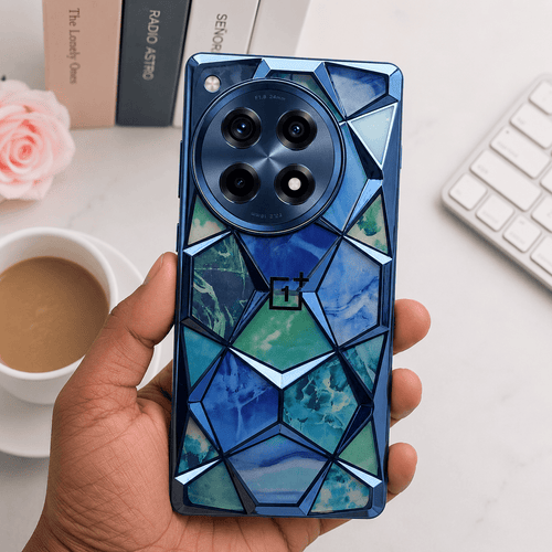 3D Diamond Design Marble Stone Phone Cover for OnePlus 12R 5G Back Case Blue Onezeros.in