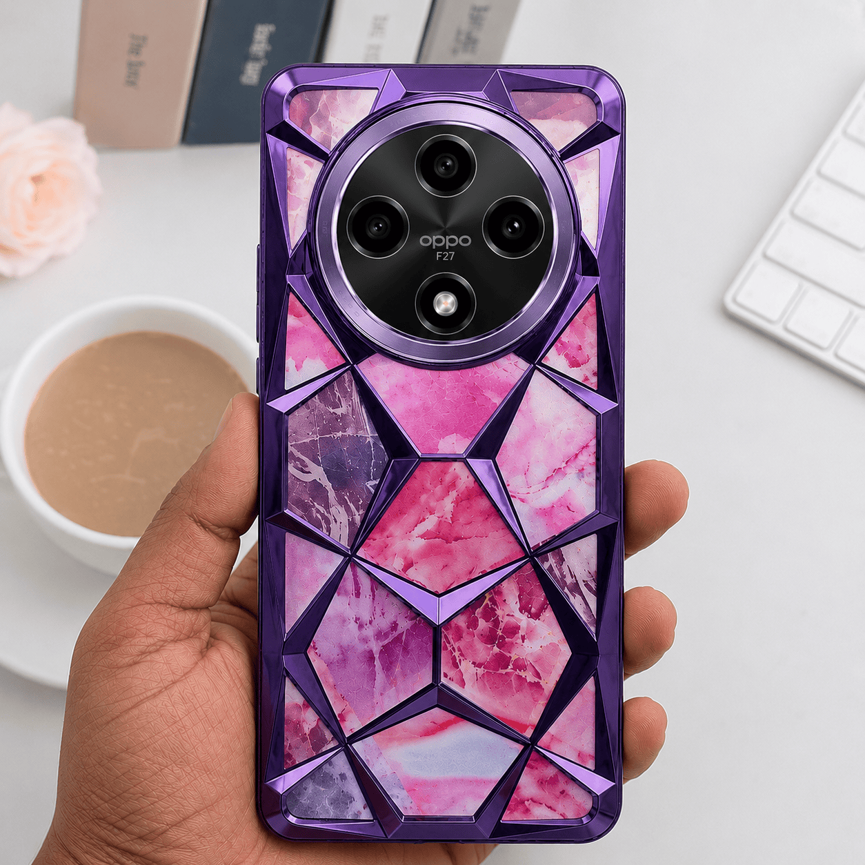 3D Diamond Design Marble Stone Phone Cover for OPPO F27 Back Case Purple Onezeros.in