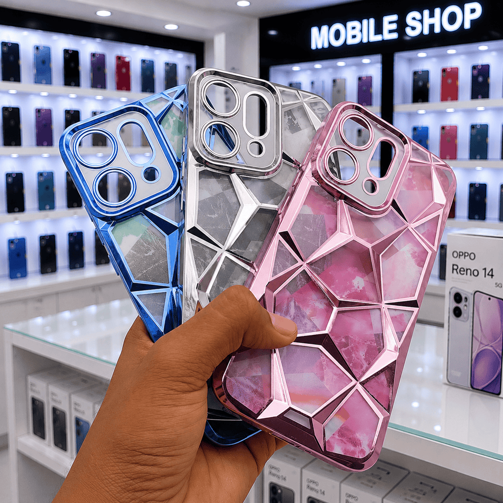 3D Diamond Design Marble Stone Phone Cover for OPPO Reno 14 5G Back Case Onezeros.in
