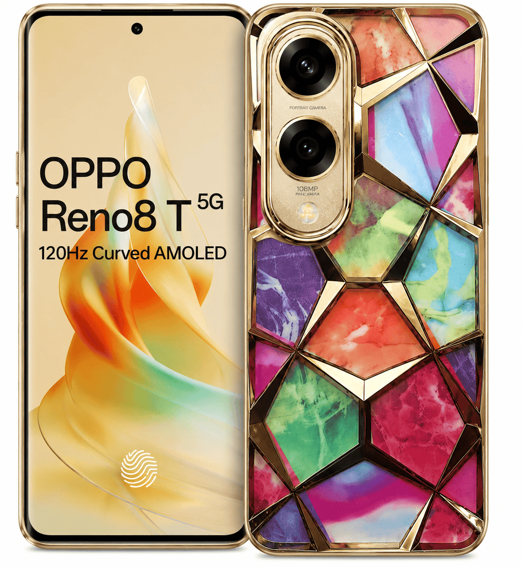 3D Diamond Design Marble Stone Phone Cover for OPPO Reno 8T Back Case Gold Onezeros.in