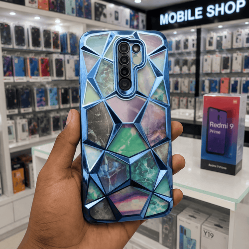 3D Diamond Design Marble Stone Phone Cover for Redmi 9 Prime Back Case Blue Onezeros.in