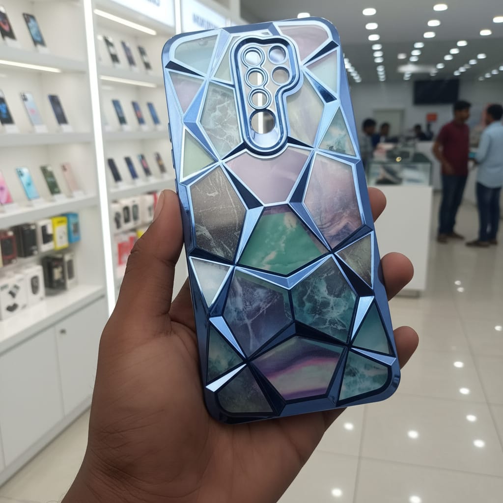 3D Diamond Design Marble Stone Phone Cover for Redmi 9 Prime Back Case Blue Onezeros.in