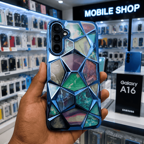 3D Diamond Design Marble Stone Phone Cover for Samsung A16 Back Case Blue Onezeros.in