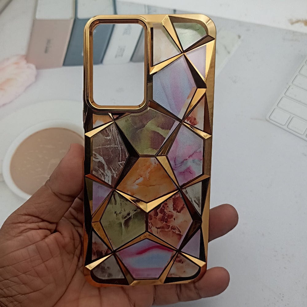 3D Diamond Design Marble Stone Phone Cover for Vivo T3 Lite 5G Back Case Gold Onezeros.in
