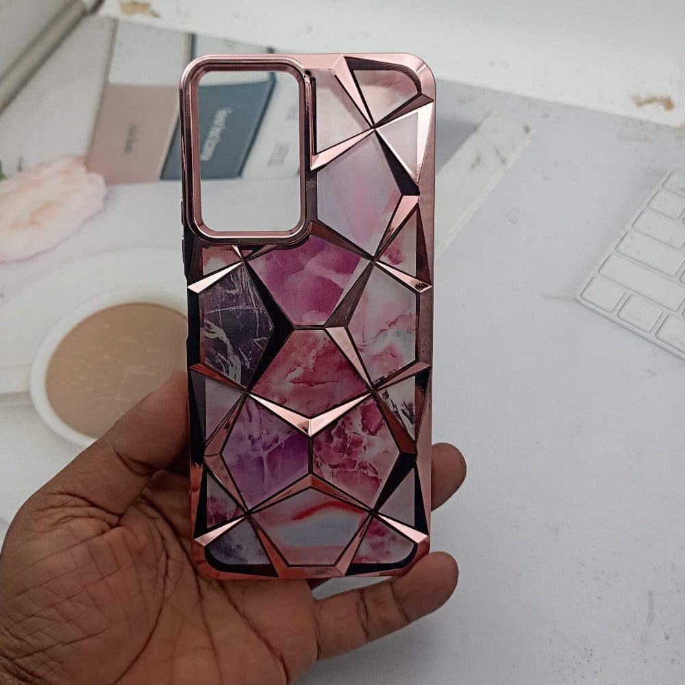 3D Diamond Design Marble Stone Phone Cover for Vivo T3 Lite 5G Back Case Pink Onezeros.in