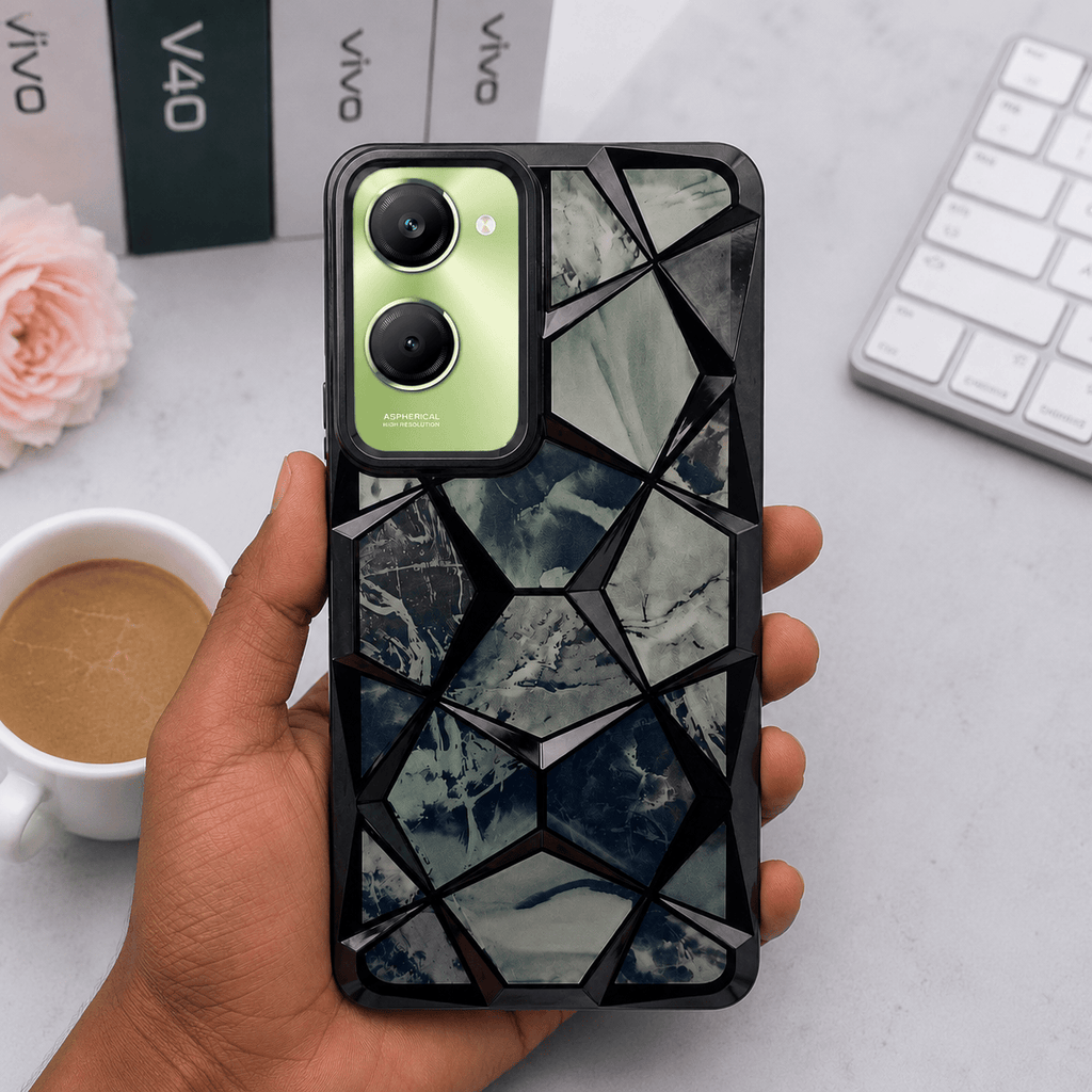 3D Diamond Design Marble Stone Phone Cover for Vivo T3 Lite 5G Back Case Black Onezeros.in