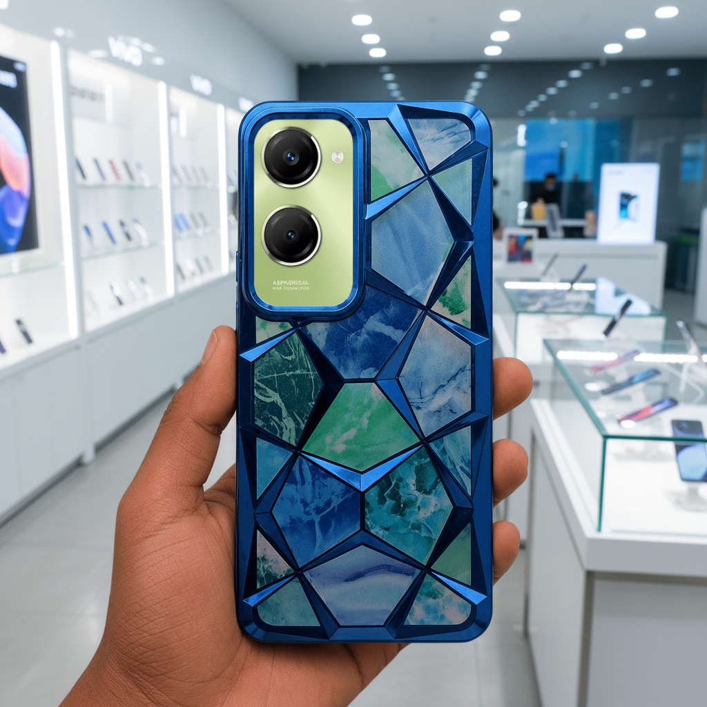 3D Diamond Design Marble Stone Phone Cover for Vivo T3 Lite 5G Back Case Blue Onezeros.in