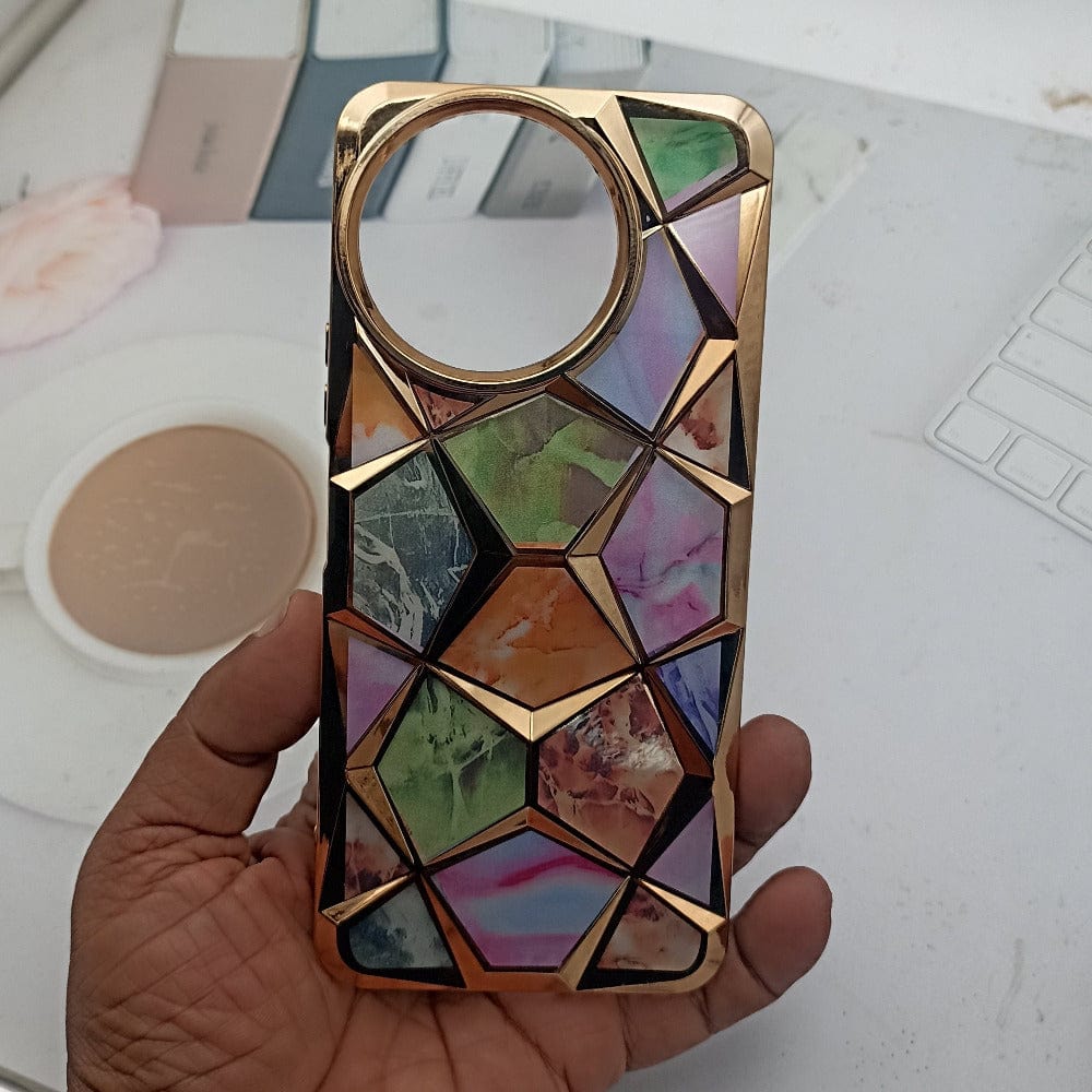 3D Diamond Design Marble Stone Phone Cover for Vivo T3x Back Case Gold Onezeros.in