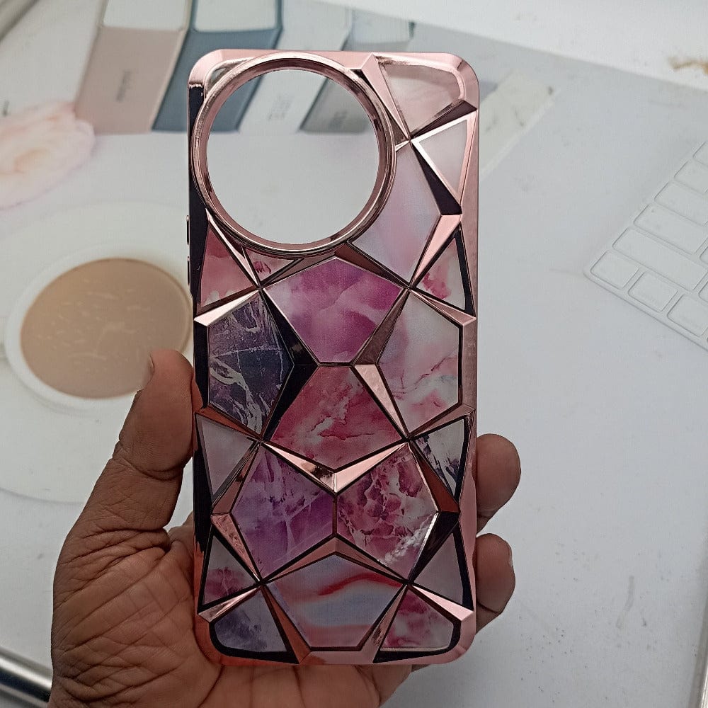 3D Diamond Design Marble Stone Phone Cover for Vivo T3x Back Case Pink Onezeros.in