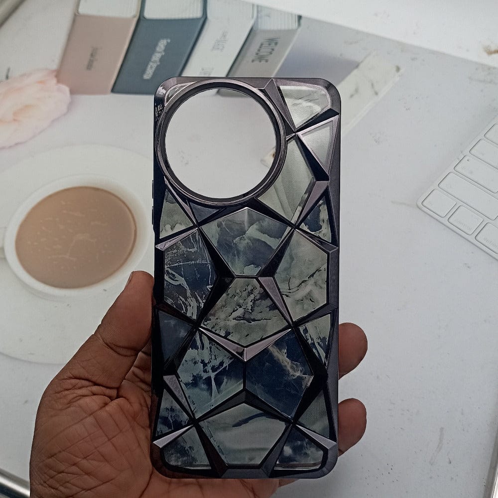 3D Diamond Design Marble Stone Phone Cover for Vivo T3x Back Case Black Onezeros.in