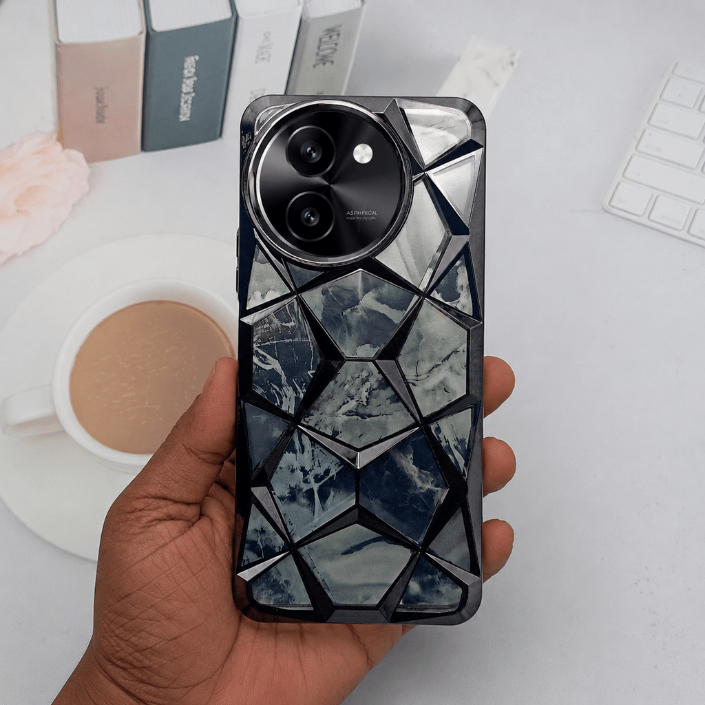 3D Diamond Design Marble Stone Phone Cover for Vivo T3x Back Case Black Onezeros.in