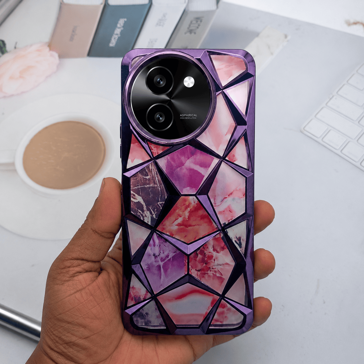 3D Diamond Design Marble Stone Phone Cover for Vivo T3x Back Case Purple Onezeros.in