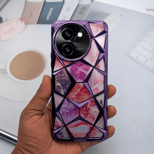 3D Diamond Design Marble Stone Phone Cover for Vivo T3x Back Case Purple Onezeros.in