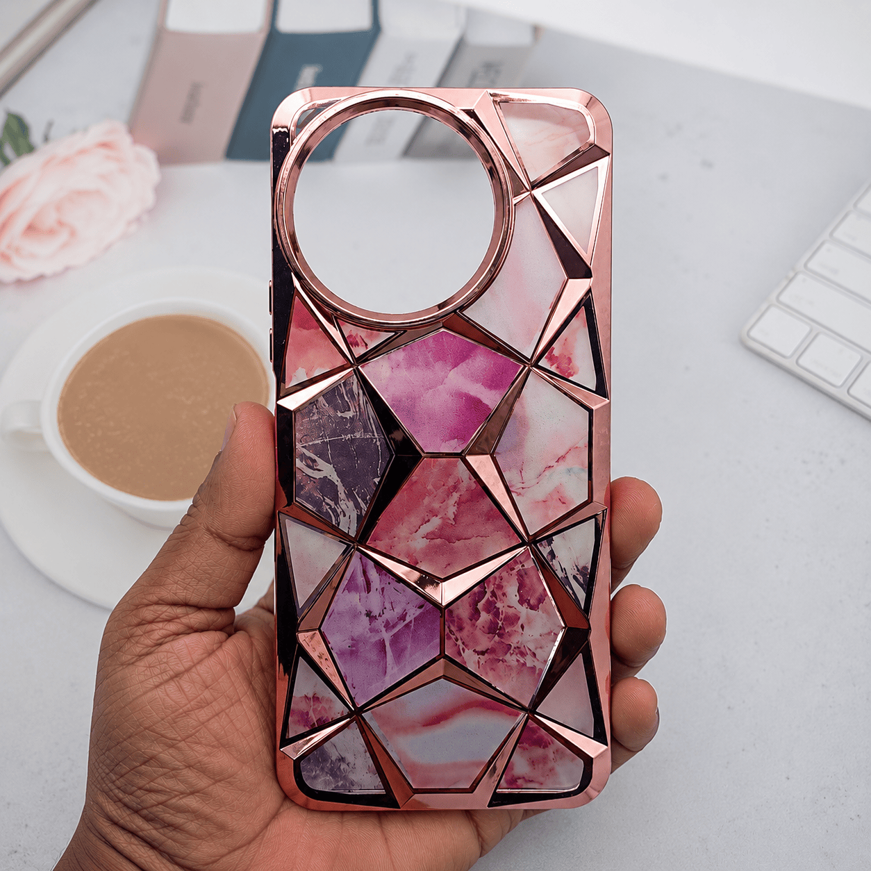 3D Diamond Design Marble Stone Phone Cover for Vivo T3x Back Case Onezeros.in