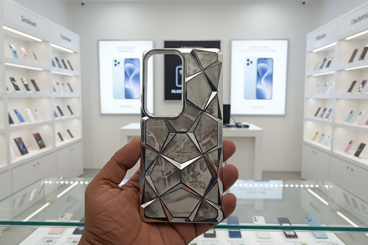 3D Diamond Design Marble Stone Phone Cover for Vivo V30/V30 Pro Back Case Silver Onezeros.in