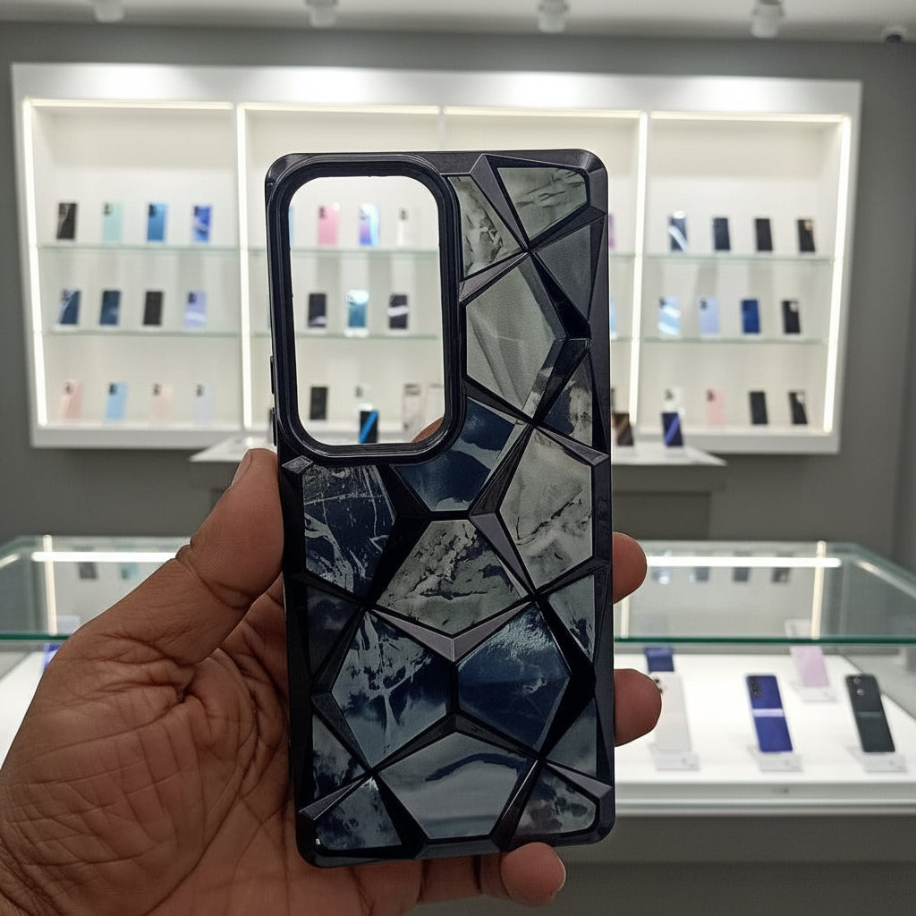 3D Diamond Design Marble Stone Phone Cover for Vivo V30/V30 Pro Back Case Black Onezeros.in