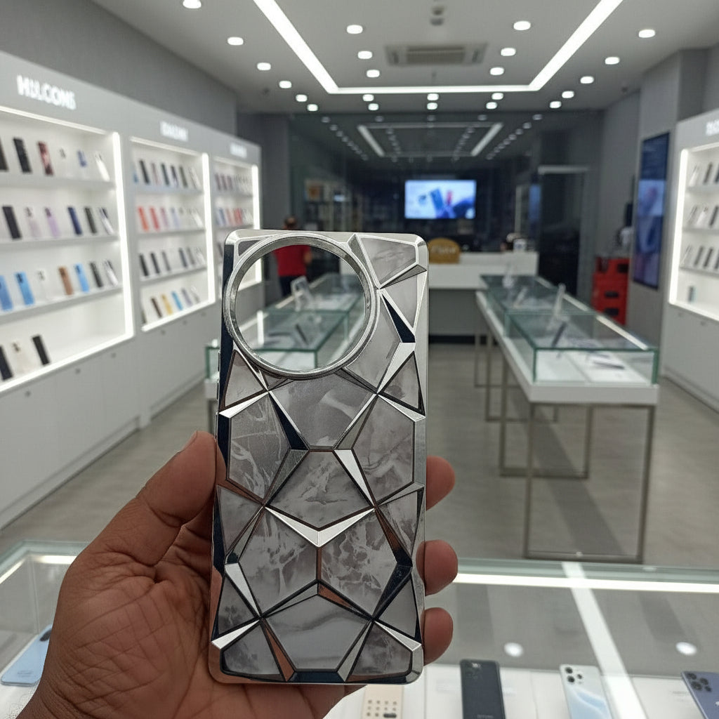 3D Diamond Design Marble Stone Phone Cover for Vivo V30E Back Case Silver Onezeros.in