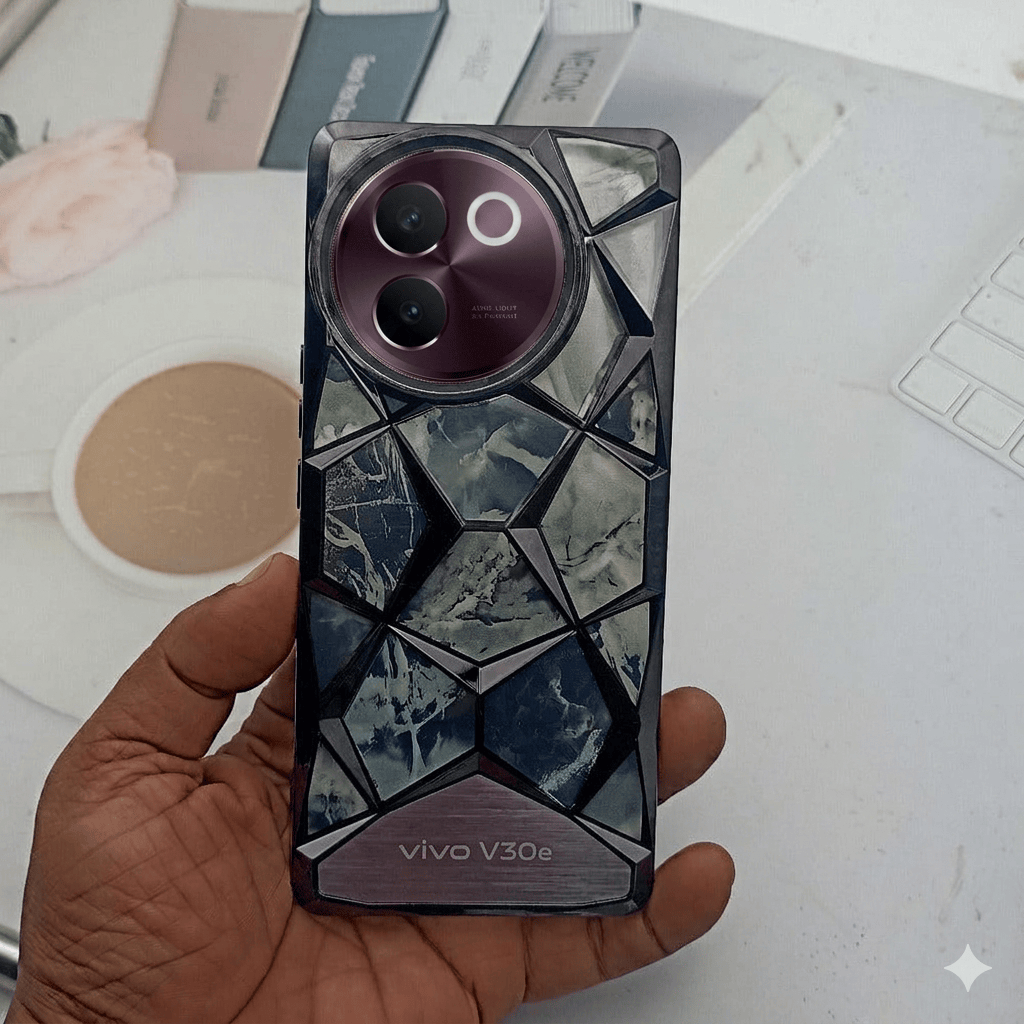 3D Diamond Design Marble Stone Phone Cover for Vivo V30E Back Case Black Onezeros.in