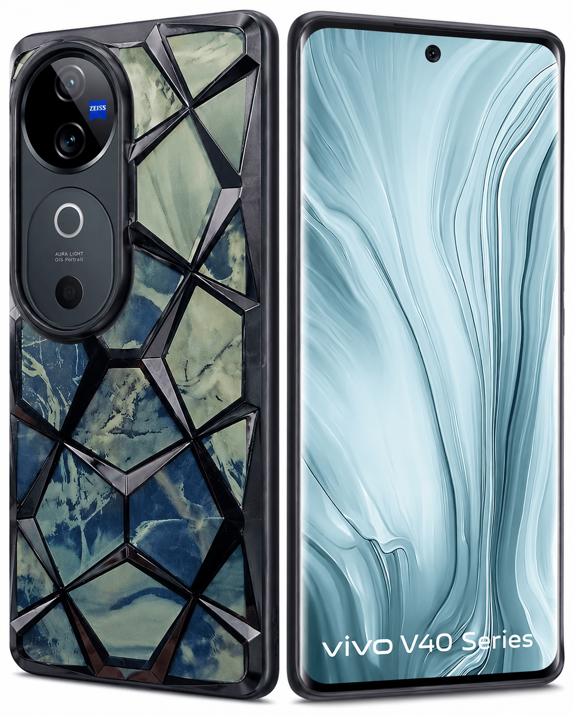 3D Diamond Design Marble Stone Phone Cover for Vivo V40/V40 Pro Back Case Black Onezeros.in