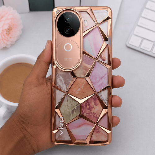 3D Diamond Design Marble Stone Phone Cover for Vivo V40E Back Case Gold Onezeros.in