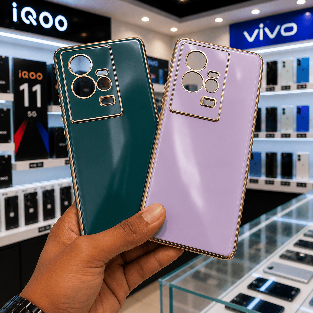 6D Golden Edge Chrome Back Cover For iQOO 11 5G Phone Case Onezeros.in